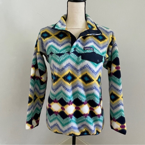 Patagonia Colorful Retro Synchilla Fleece‎ Quarter Snap Pullover XXS Geometric